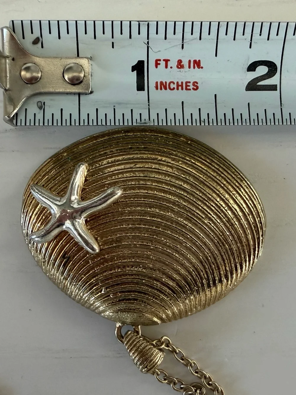 Gold Tone Shell Pendant Necklace with Silver Starfish Accent